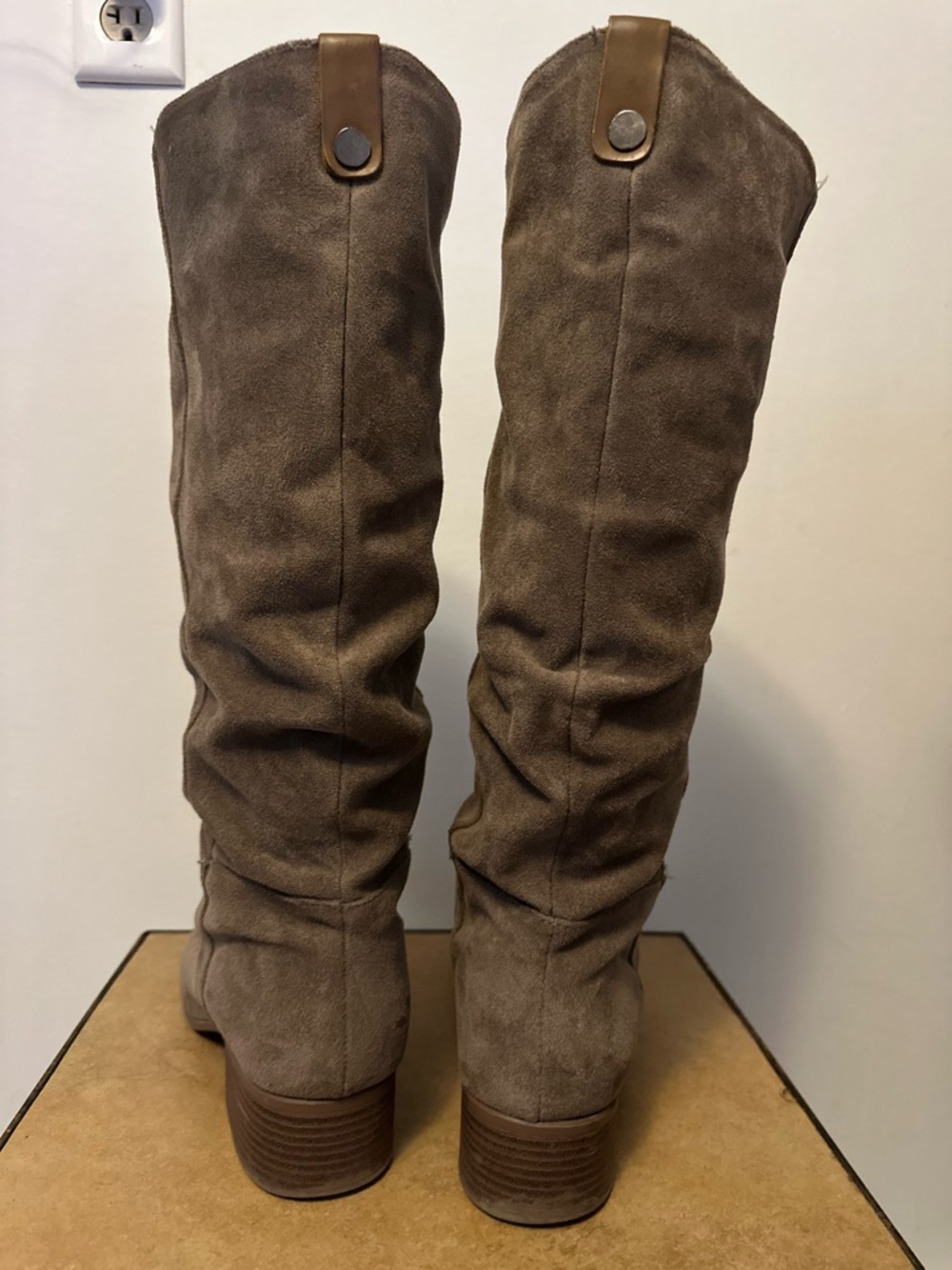 Taupe Suede Knee-High Women's Boots - Picture 5 of 7